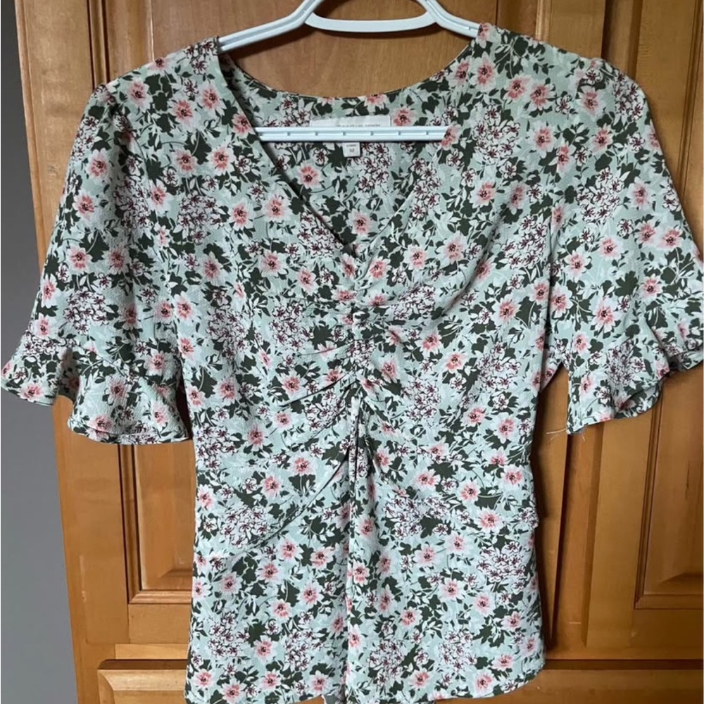 Monteau Floral Print Blouse with Ruffle Sleeves